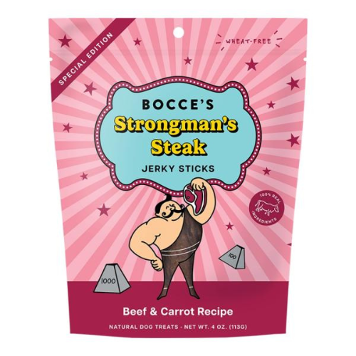 Bocce's Bakery Strongman's Steak Jerky Sticks Dog Treats, 4 oz