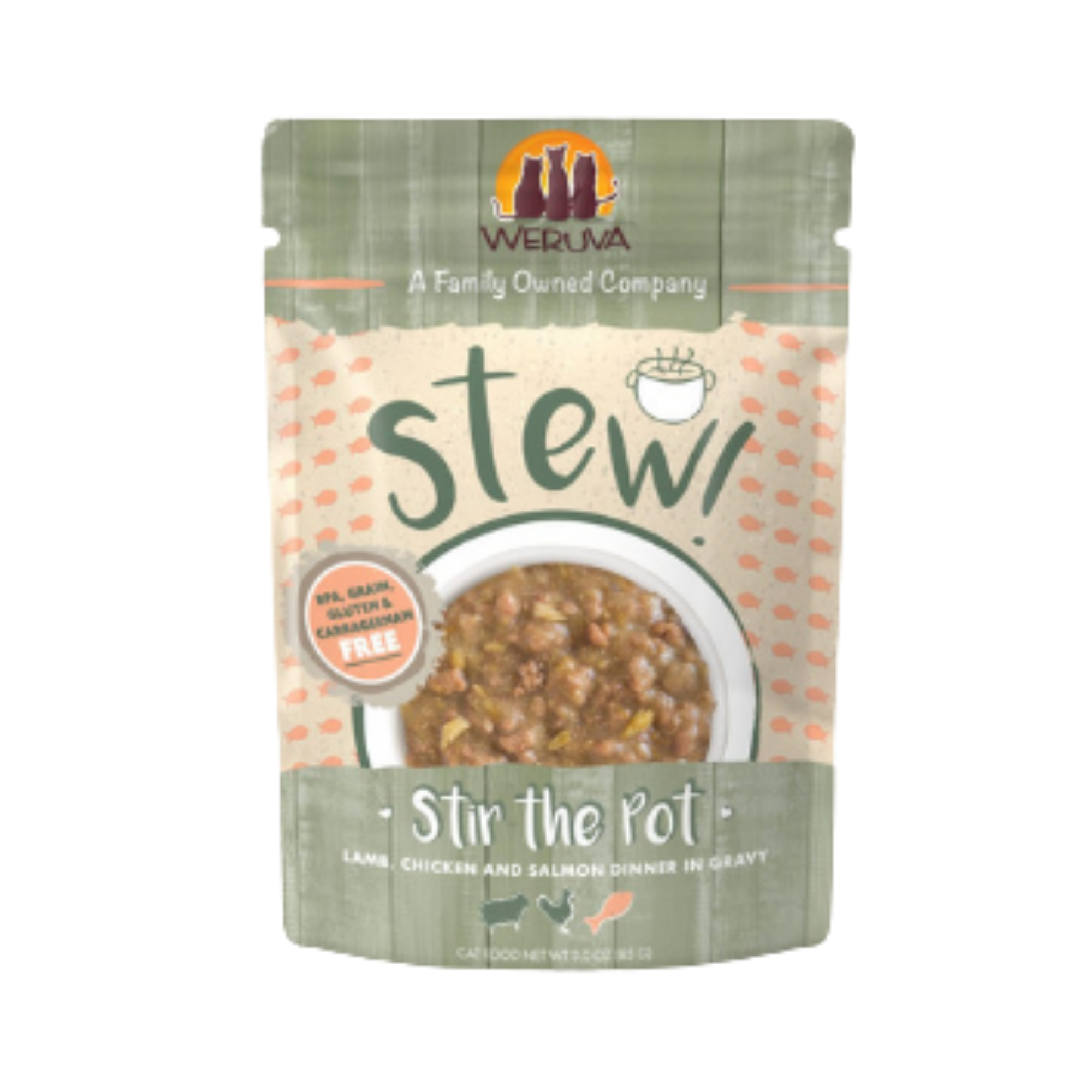 Weruva Stew! Stir the Pot Lamb, Chicken & Salmon Dinner in Gravy Wet Cat Food Pouches 3oz - Mutts & Co.