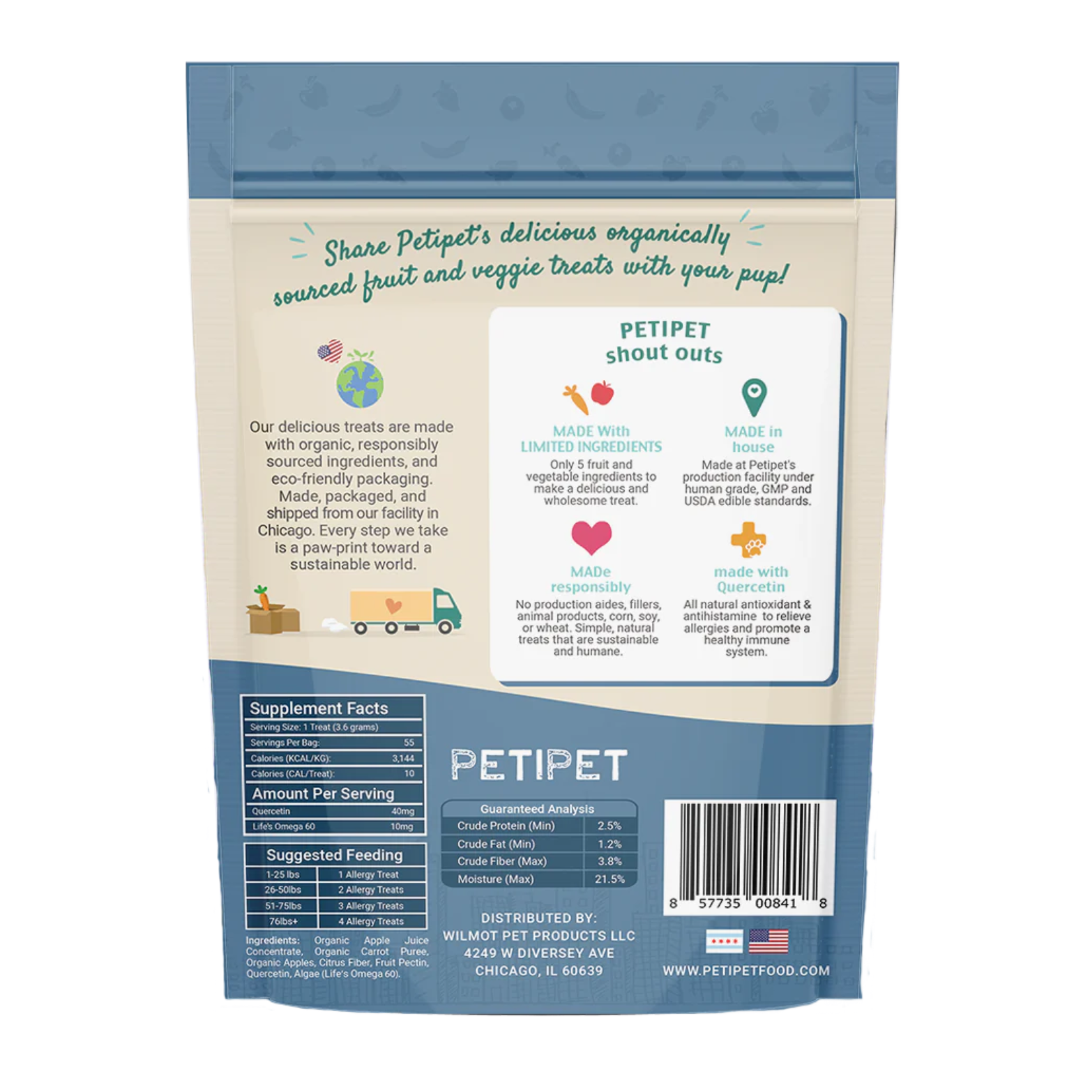 Petipet Allergy + Immunity with Quercetin & Omega 3 Apple & Carrot Flavored Soft Chew Allergy Supplement for Dogs, 7-oz bag