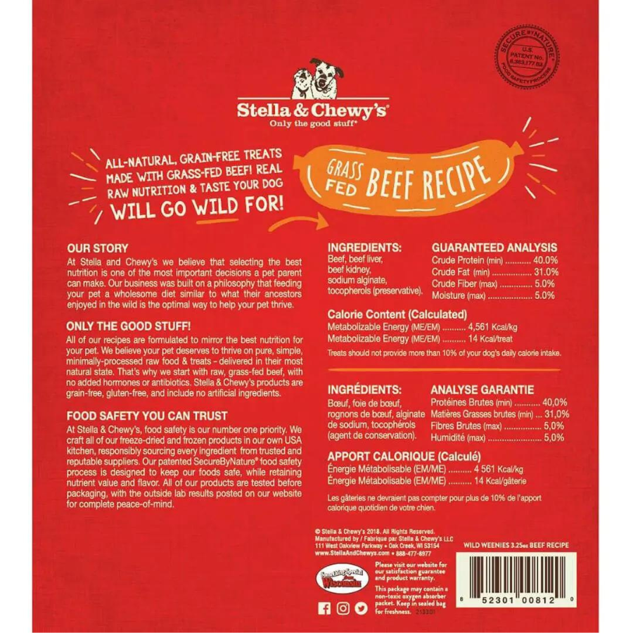 Stella & Chewy's Wild Weenies Grass-Fed Beef Recipe Freeze-Dried Dog Treats 3.25 oz - Mutts & Co.