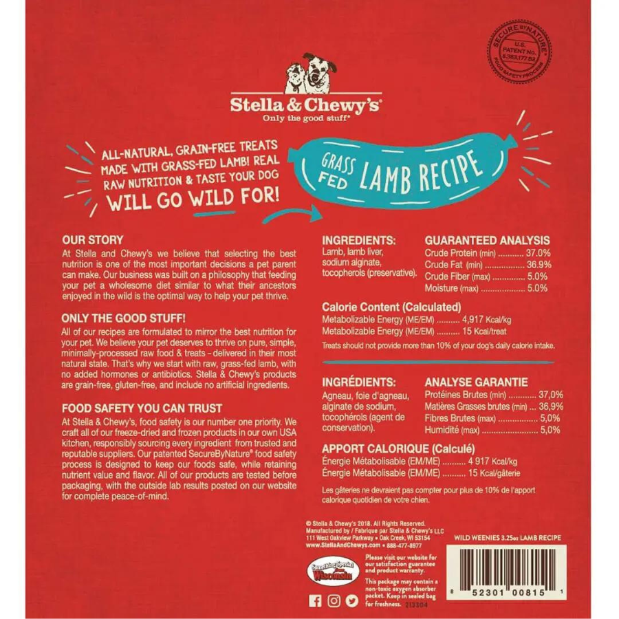 Stella & Chewy's Wild Weenies Grass-Fed Lamb Recipe Freeze-Dried Dog Treats 3.25 oz - Mutts & Co.