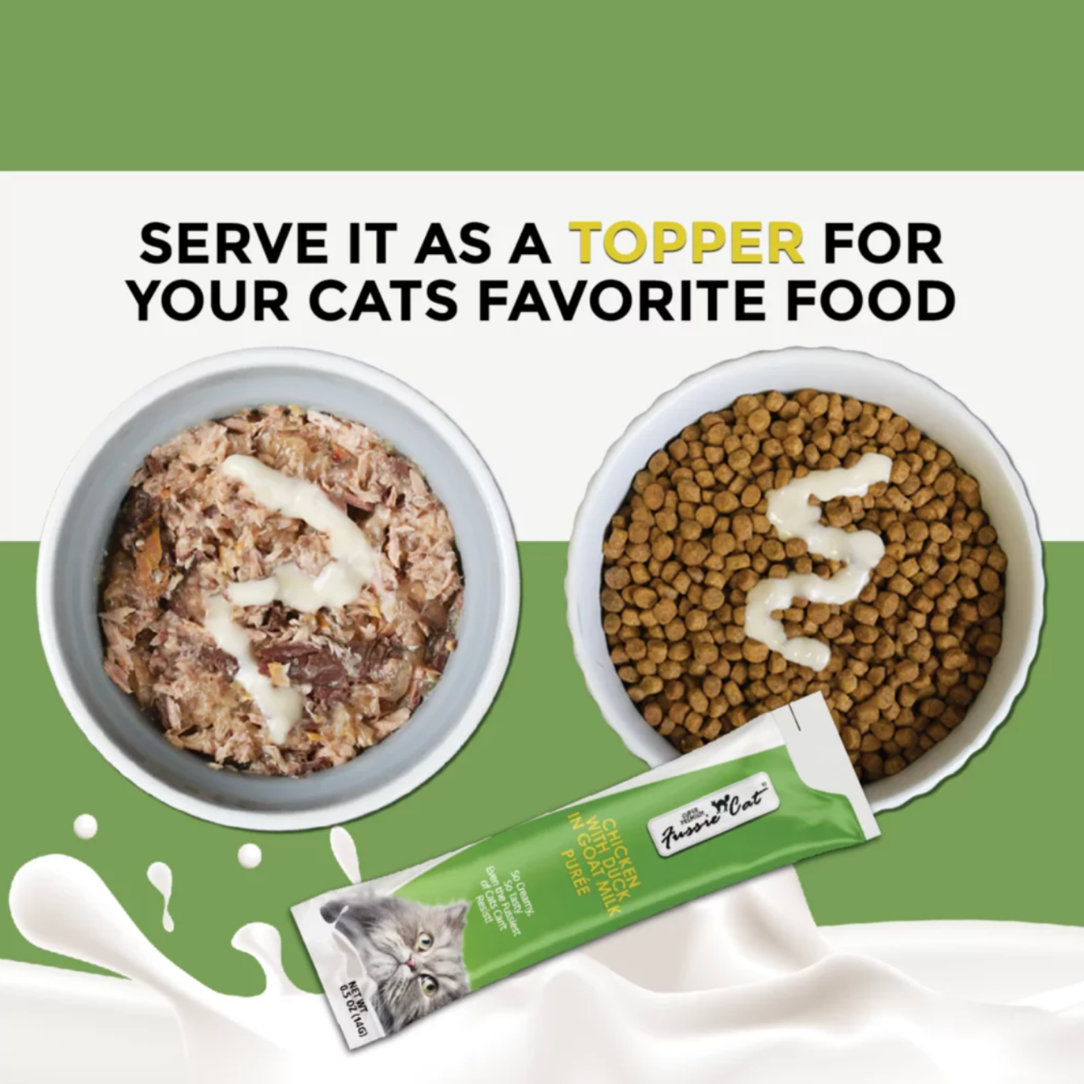 Fussie Cat Goat Milk Puree Cat Treats Chicken with Duck, 2 oz