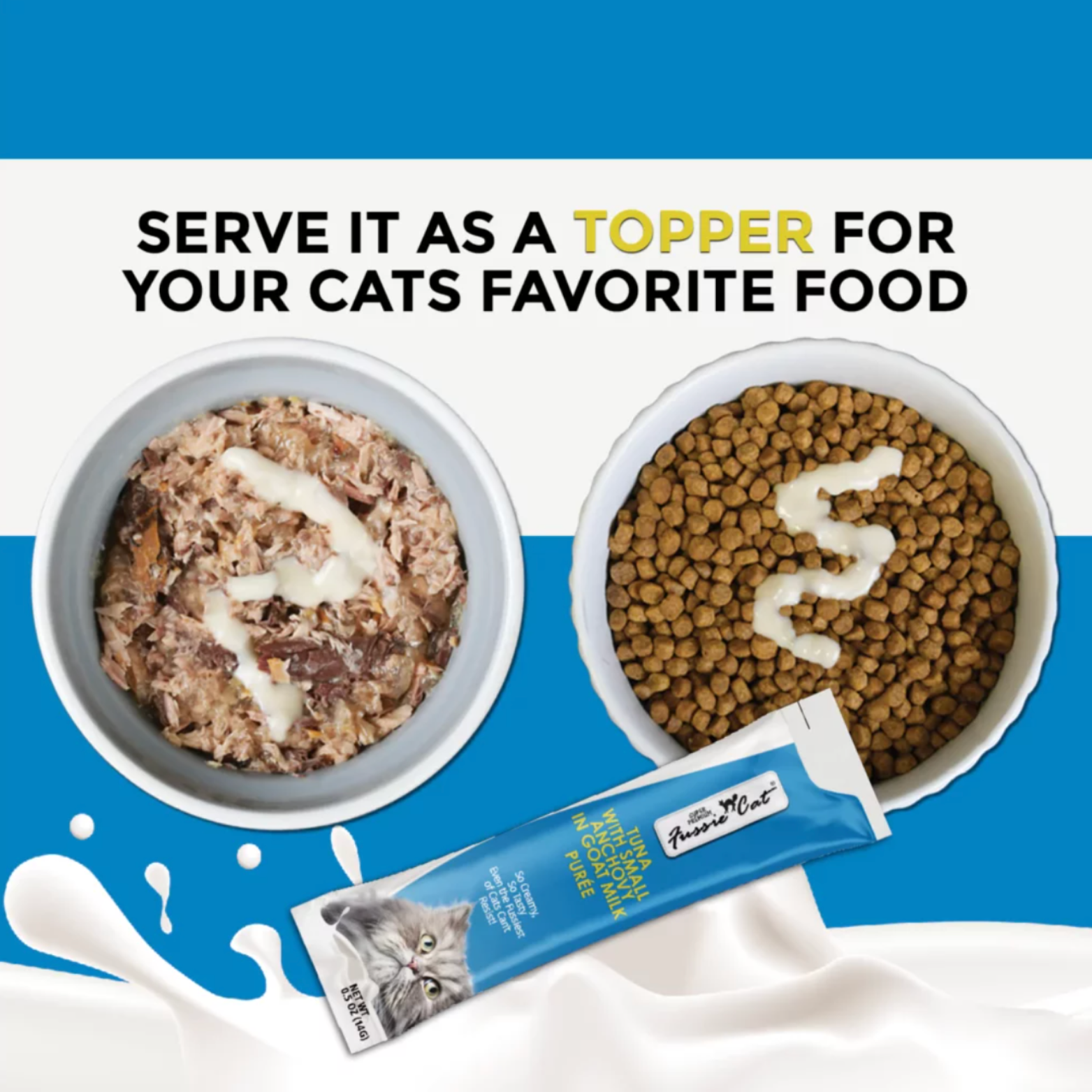Fussie Cat Goat Milk Puree Cat Treats Tuna with Anchovies, 2 oz