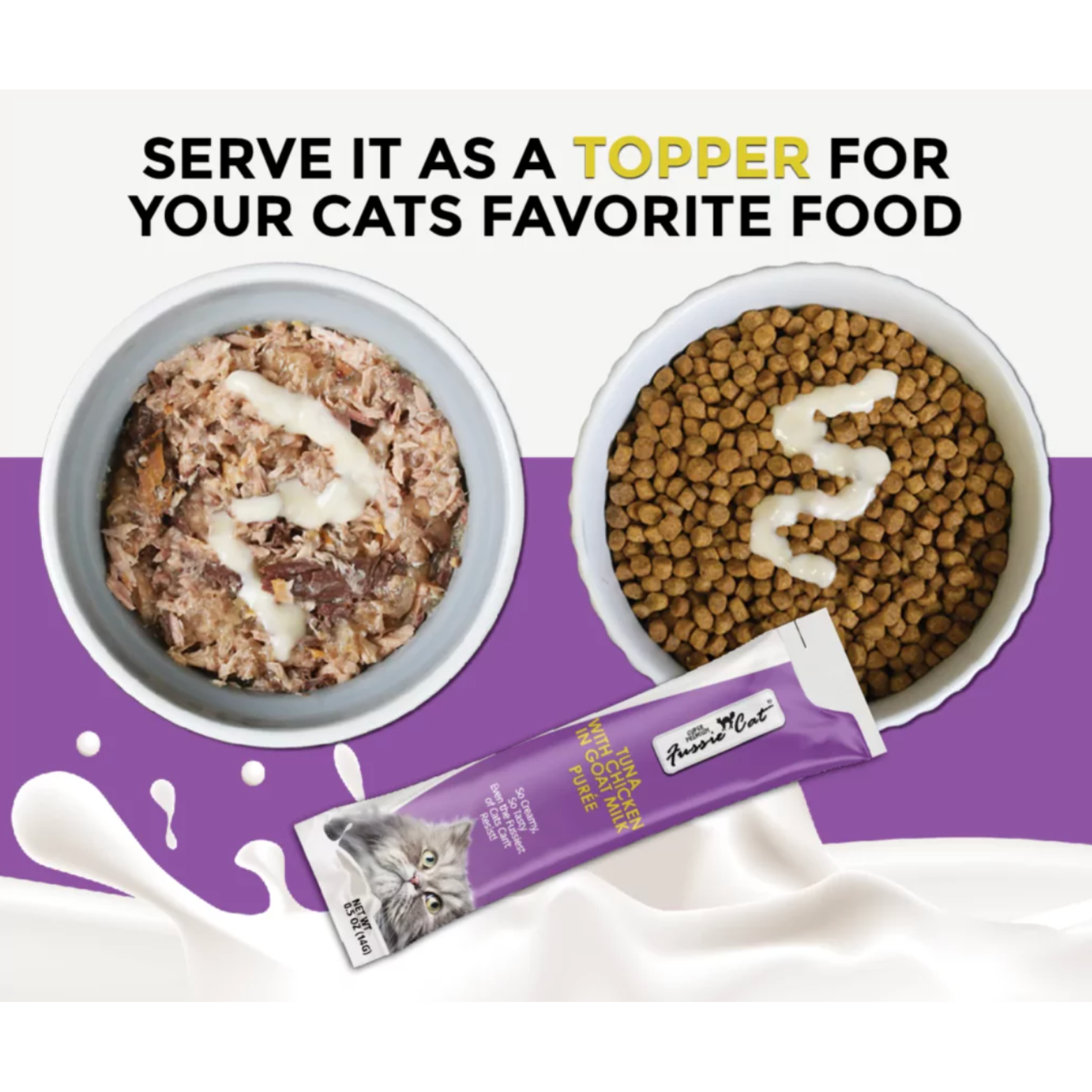Fussie Cat Goat Milk Puree Cat Treats Tuna with Chicken, 2 oz