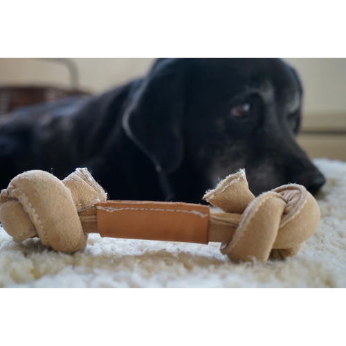 HuggleHounds Huggle-Hide Knotted Natural Leather Bone Dog Toy