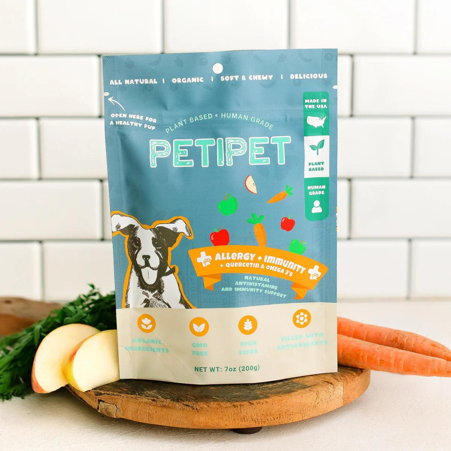 Petipet Allergy + Immunity with Quercetin & Omega 3 Apple & Carrot Flavored Soft Chew Allergy Supplement for Dogs, 7-oz bag