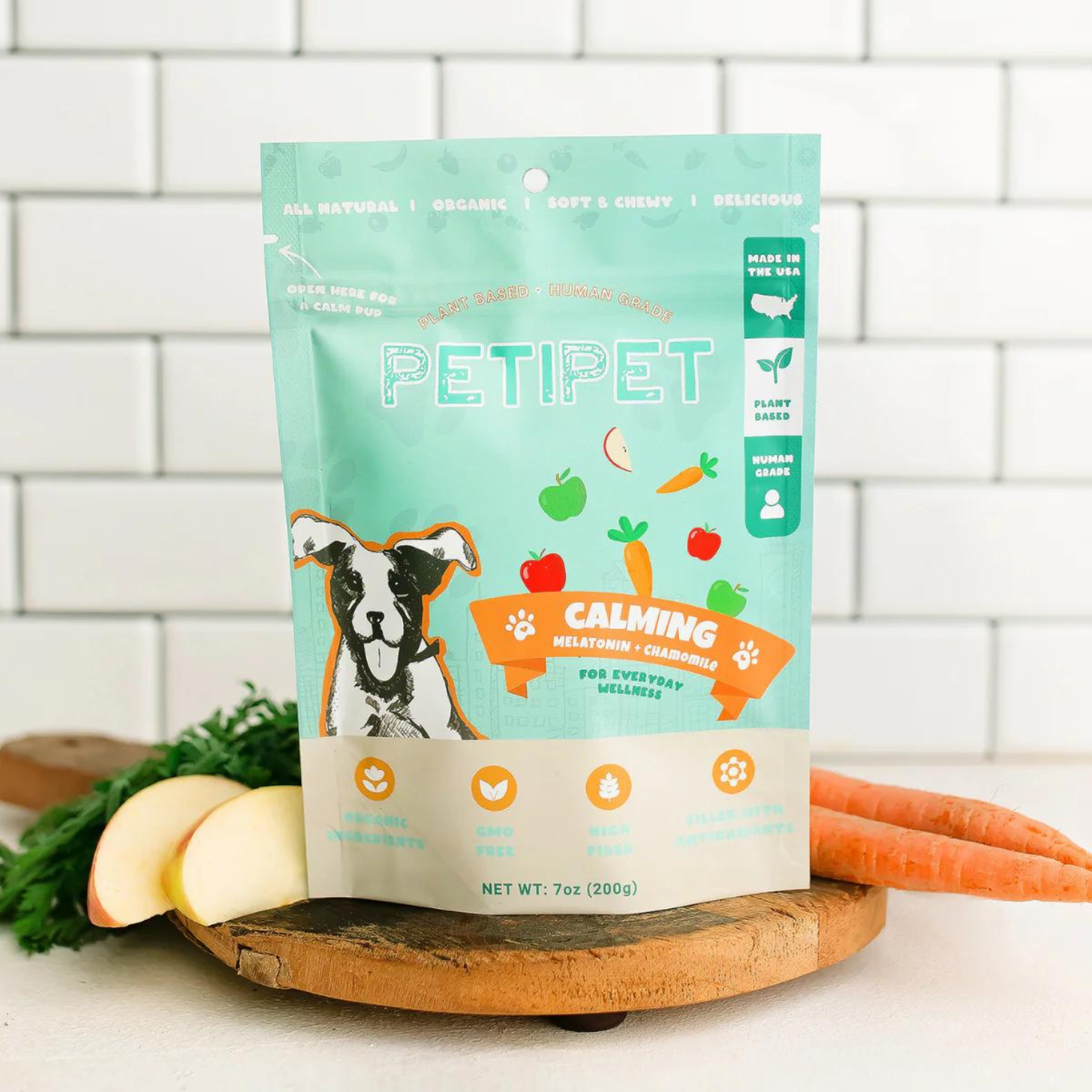 Petipet Calming Bites with Melatonin + Chamomile Apple & Carrot Flavored Soft Chew Calming Supplement for Dogs, 7-oz bag