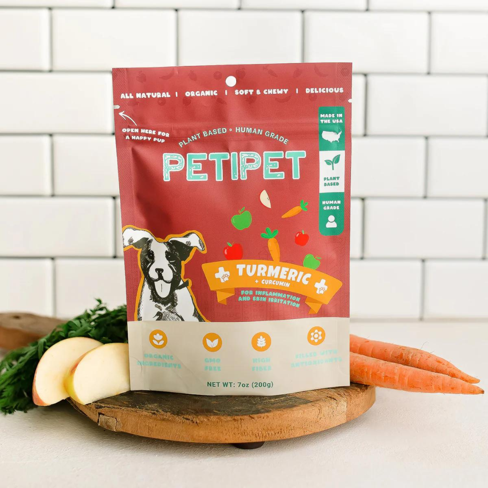 Petipet Turmeric Bites + Curcumin Apple & Carrot Flavored Soft Chew Anti-Inflammatory Supplement for Dogs, 7-oz bag