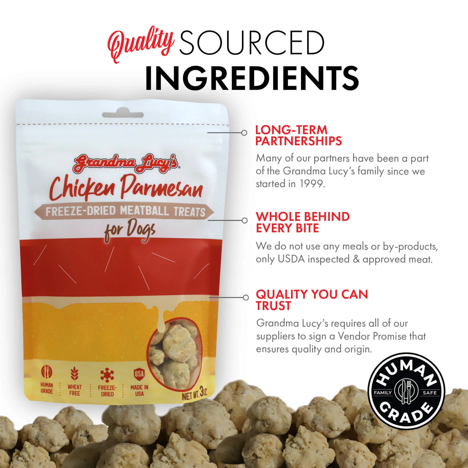 Grandma Lucy's Freeze-Dried Meatballs Chicken Parmesan Dog Treats 3oz