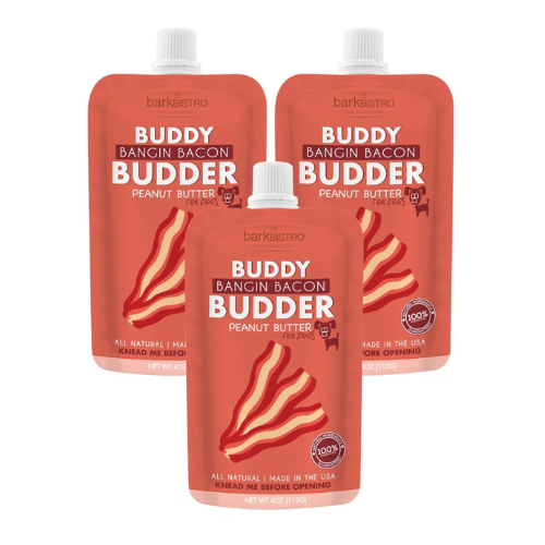 Bark Bistro Bangin Bacon Budder Dog Peanut Butter Squeeze Packs 4oz Single