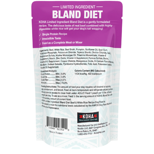 Koha Limited Ingredient Wet Bland Diet Beef & White Rice Recipe for Dogs 12.5 oz Pouch