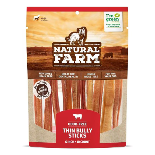 Natural Farm Odor Free Extra Thin Bully Sticks 6" 10pk