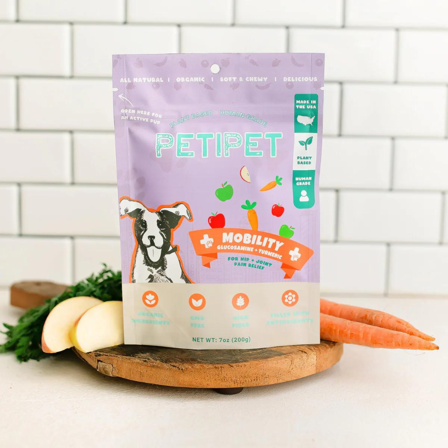 Petipet Mobility Bites with Glucosamine + Turmeric Apple & Carrot Flavored Soft Chew Hip & Joint Supplement for Dogs, 7-oz bag