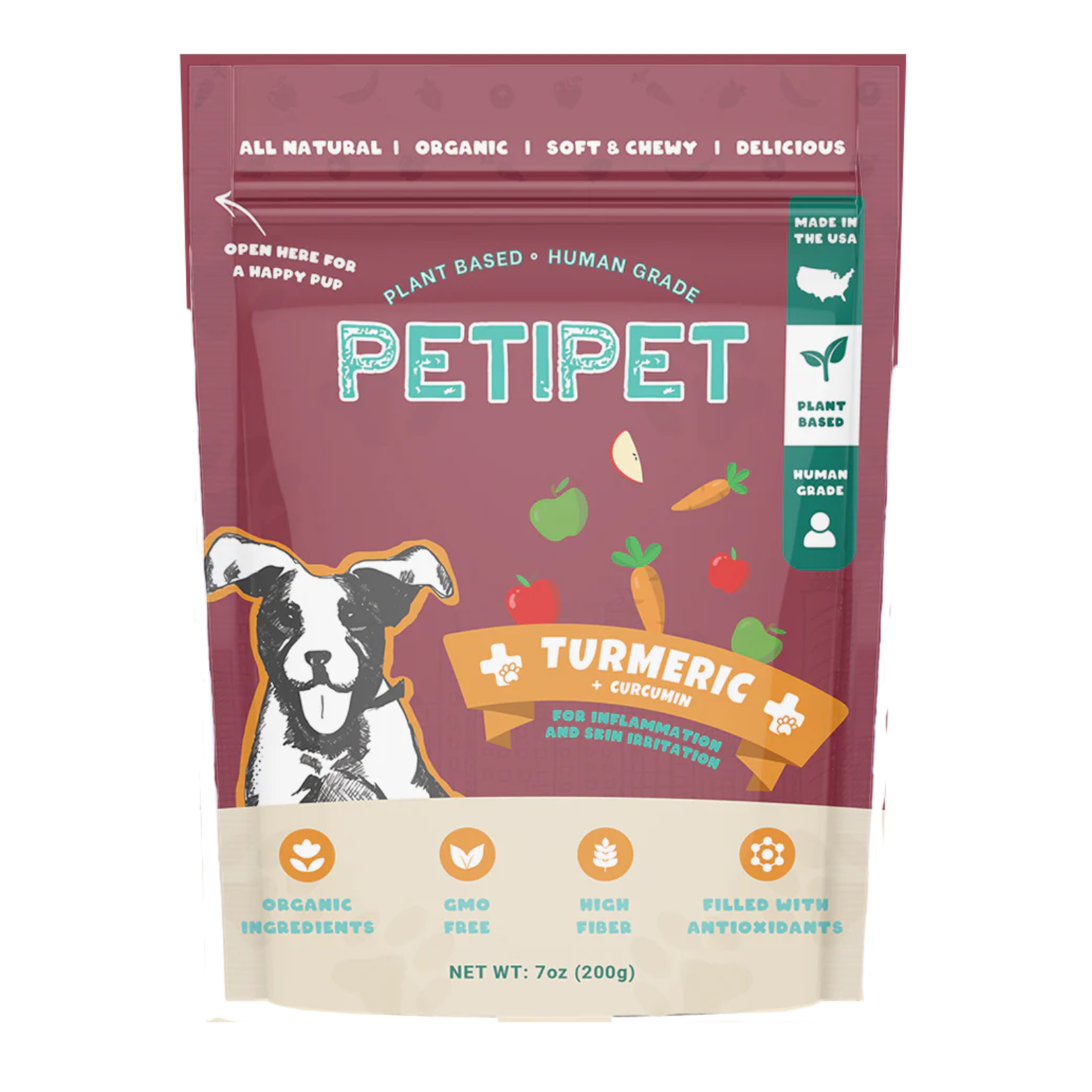 Petipet Turmeric Bites + Curcumin Apple & Carrot Flavored Soft Chew Anti-Inflammatory Supplement for Dogs, 7-oz bag