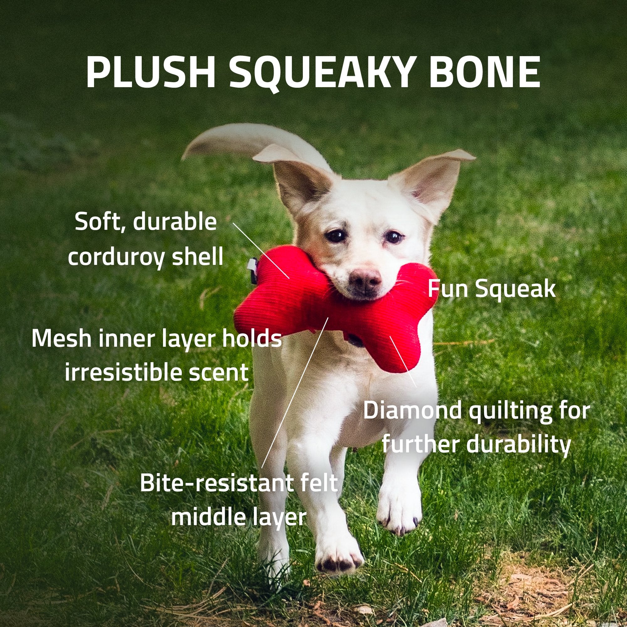 Playology Plush Squeaky Bone Dog Toy Beef - Mutts & Co.