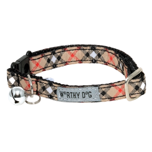 The Worthy Dog Bias Plaid Tan Cat Collar - Mutts & Co.
