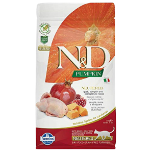 Farmina Natural & Delicious Pumpkin Quail & Pomegranate Grain-Free Formula Dry Cat Food for Neutered Cats 3.3 lb - Mutts & Co.