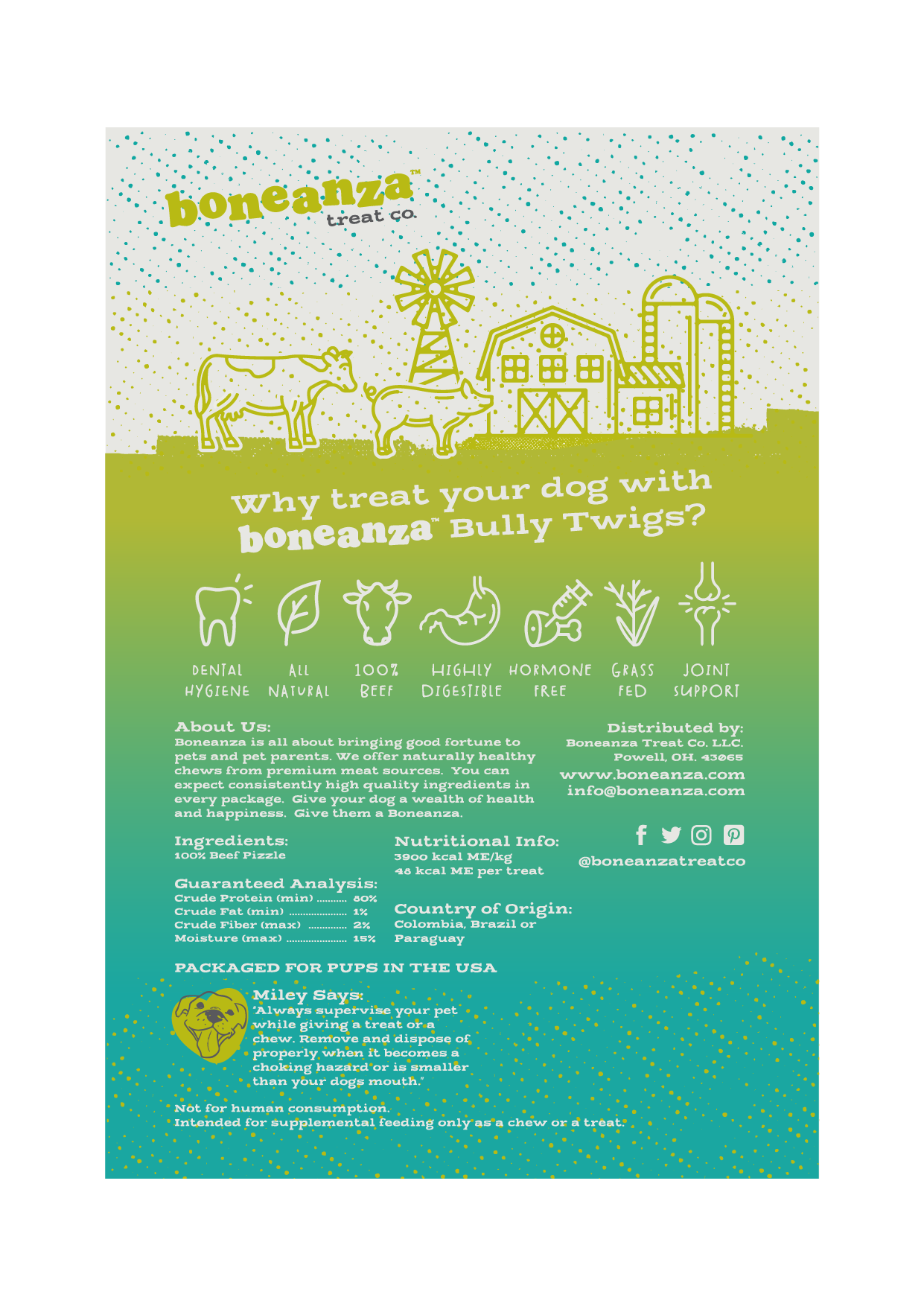 Boneanza Treat Co. Low Odor Twig Bully Stick 12" 12pk - Mutts & Co.