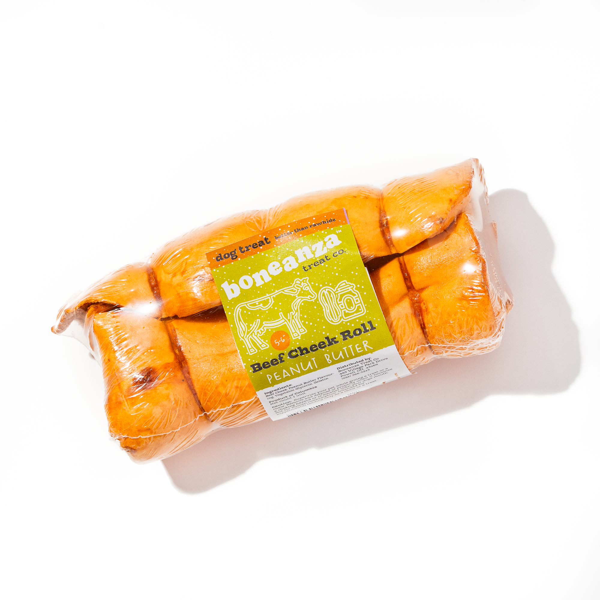 Boneanza Treat Co. Beef Cheek Roll Peanut Butter Dog Treats - Mutts & Co.