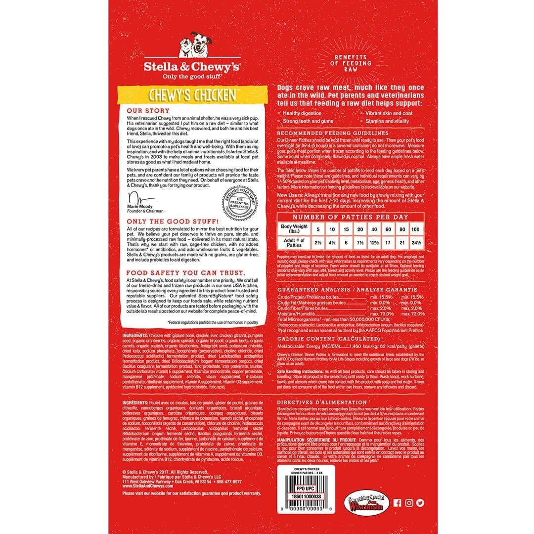 Stella & Chewy's Raw Frozen Chewy's Chicken Dinner Patties Dog Food - Mutts & Co.