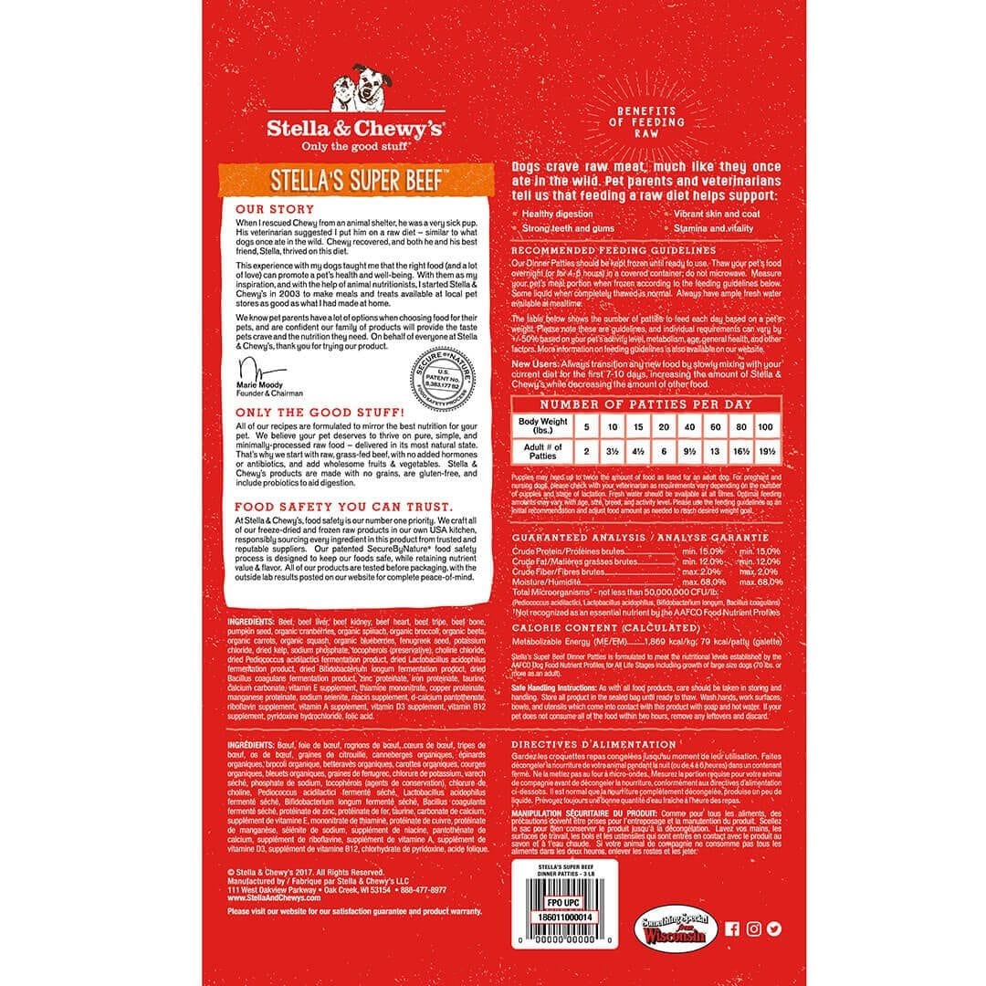 Stella & Chewy's Raw Frozen Stella's Super Beef Dinner Patties Dog Food - Mutts & Co.